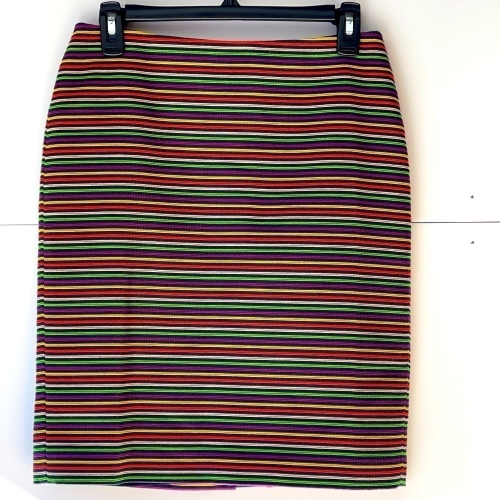 Talbots Women's Petite Short Mini Black Multicolor Striped Pencil Skirt, Sz 4P